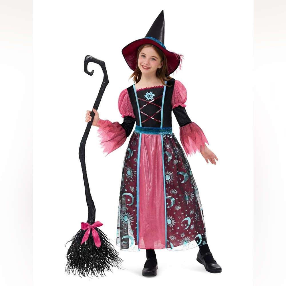 Girls Pink and Teal Celestial Witch Costume with Hat